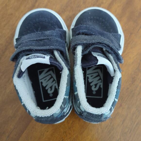 Vans SK8-MID Reissue V Sharks 2 Straps Toddler Size 4.5 Navy Blue Suede & Canvas - Picture 5 of 6